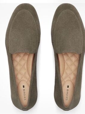 Birdies Olive Green Suede Slip-On Loafers